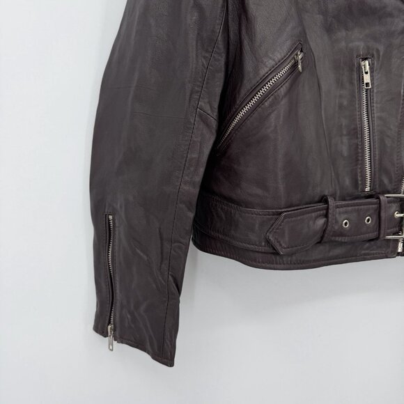 Quince Women's Port Leather Motorcycle Jacket size L Large Sheep Leather Belted - Picture 3 of 12
